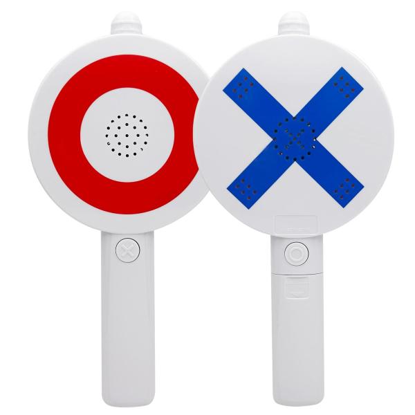 【商品説明】・〇×を片面ずつ配置。回答に応じて面を返してご利用下さい。・背面のボタンで〇なら(ピンポン)、×なら(ブー)の効果音で盛り上げます。・〇は背面ボタンで音と同時に光の点灯で盛り上げます。×は時は音のみで点灯はしません。・使用電池：...