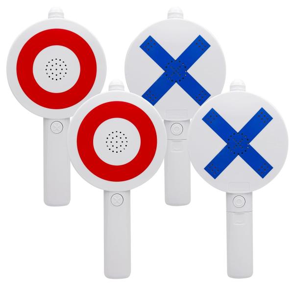 【商品説明】・〇×を片面ずつ配置。回答に応じて面を返してご利用下さい。・背面のボタンで〇なら(ピンポン)、×なら(ブー)の効果音で盛り上げます。・〇は背面ボタンで音と同時に光の点灯で盛り上げます。×は時は音のみで点灯はしません。・使用電池：...