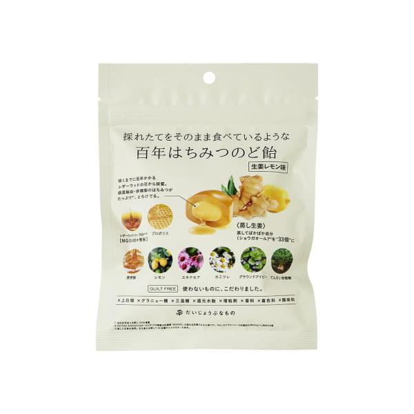 他サイト： だいじょうぶなもの 百年はちみつのど飴 生姜レモン味 51g レザーウッドハニー＋ハーブキャンディの商品画像