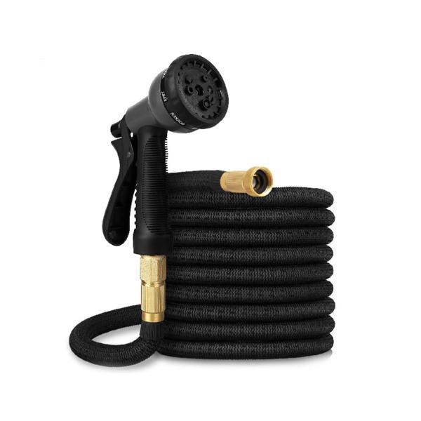 【商品説明】軽量なのに水圧で約３倍伸びるホース！８パターンのノズルで様々なシーンで大活躍。ガーデニングの水やり、ご自宅の掃除、洗車で活躍。【商品仕様】カラー　ブラック