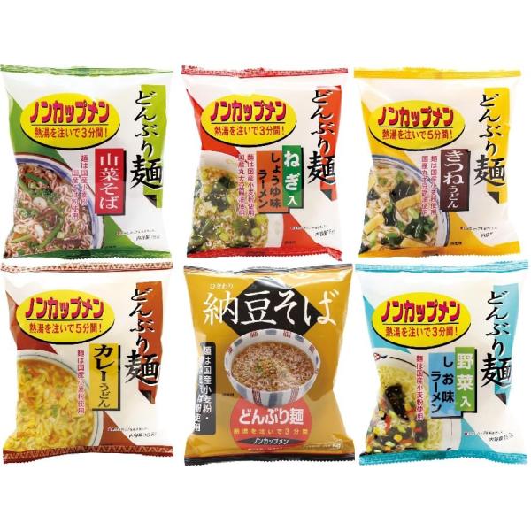 「商品情報」商品の説明どんぶり麺　６味セット原材料・成分小麦粉（小麦〈国産〉）、そば粉（そば〈国産〉）、パーム油、馬鈴薯でん粉（馬鈴薯〈国産〉〈遺伝子組換えでない〉）、食塩〕、スープとかやく〔砂糖、食塩、魚醤粉末、酵母エキス、山菜ミックス（...