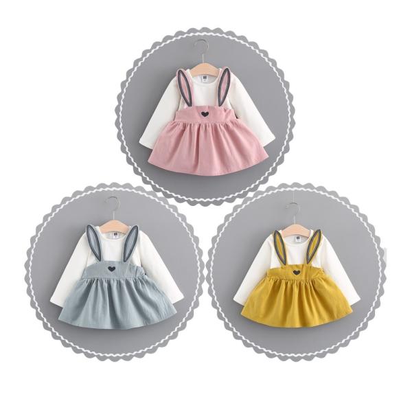 【メール便発送OK】【素材】コットン100%　春秋向け素材【詳細】うさぎみみがチャーミングポイントの可愛いワンピース。シャツの部分はやや厚みがあり、しっかりした生地でストレッチが利きます。【生産国】made in china【ご注意】輸入品...