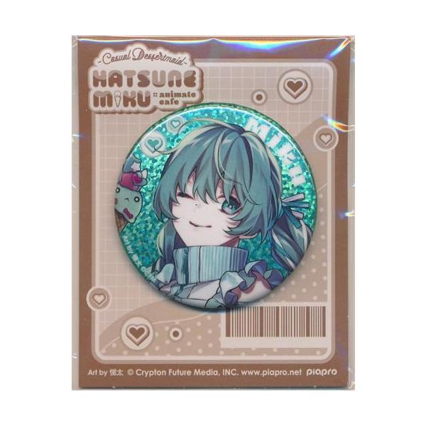 初音ミク　巡音ルカ　缶バッジ　アニメイトカフェ 初音ミク×アニメイトカフェ -Casual Dessertmaid- 台紙付きグリッター