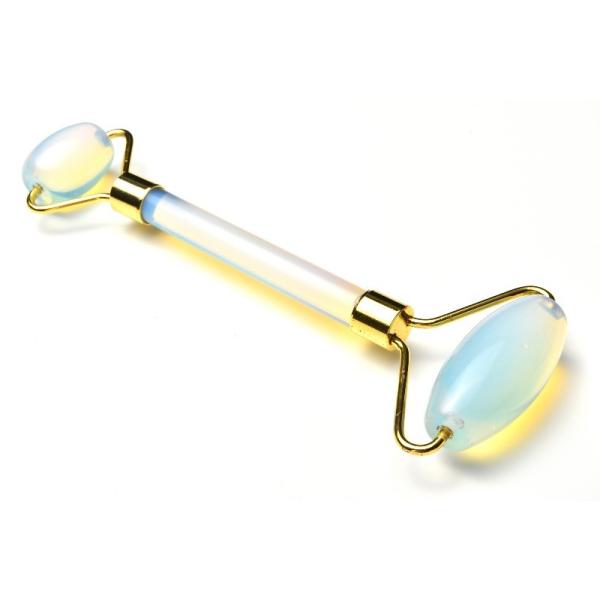 【材質】人工オパール 145x57mm【重さ】64g  浮腫取りやツボ刺激におすすめ！両側にローラーが付いたマッサージ棒を入荷致しました。大小2つのローラーは使用箇所によって使い分けが出来る便利な一品です。一部天然石にへこみが見られるものが...