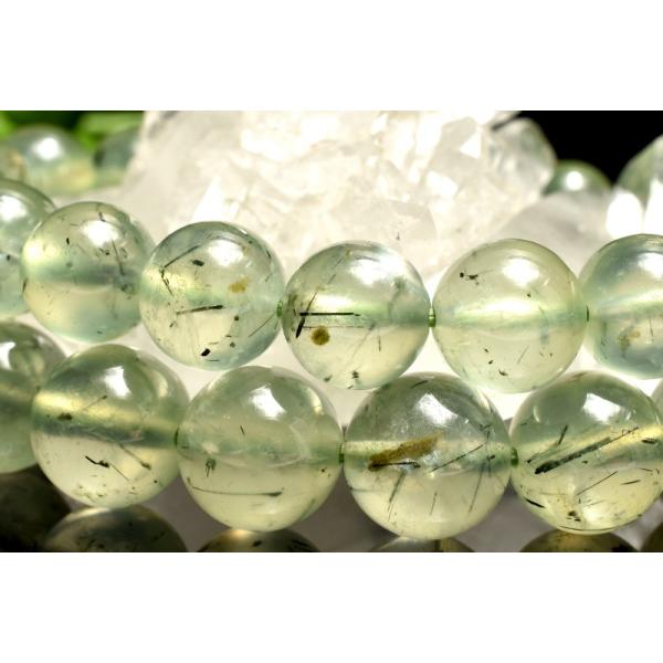 ブラックトルマリン入り プレナイト(葡萄石) 9mm ブレスレット 1個売り