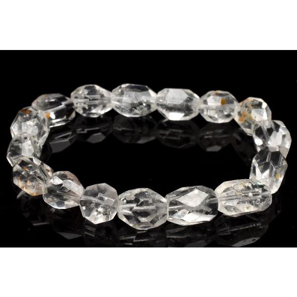 【１点物】自然の結晶美 ホワイトラビットヘアクォーツ　12-15x10mm　原石ラフカット ブレスレット _E1058
