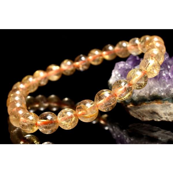 1点物】透明◇黄金の輝き ゴールドルチルクォーツ 7mm ブレスレット