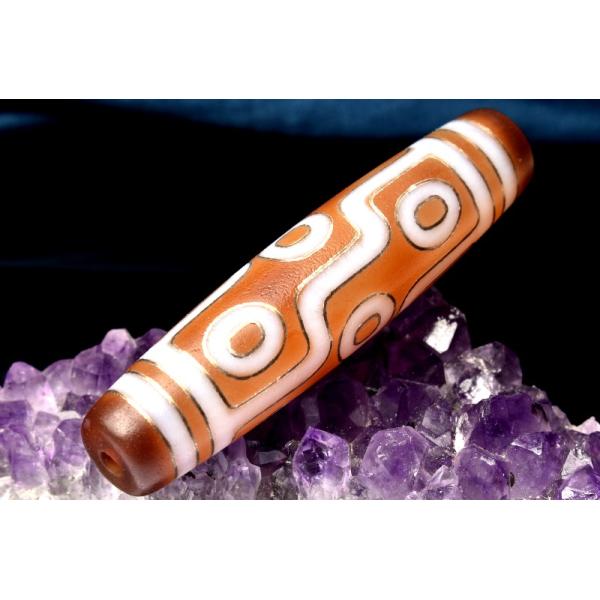 1点物】銀線天珠 赤天珠 59x13mm 九眼天珠 ビーズ _PC2713