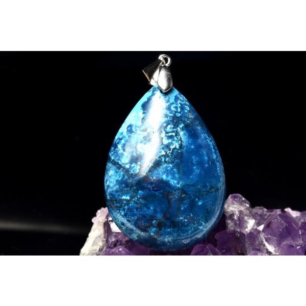 1点物】Silver925◇高発色 アズライト(藍銅鉱) 32x22mm ドロップ