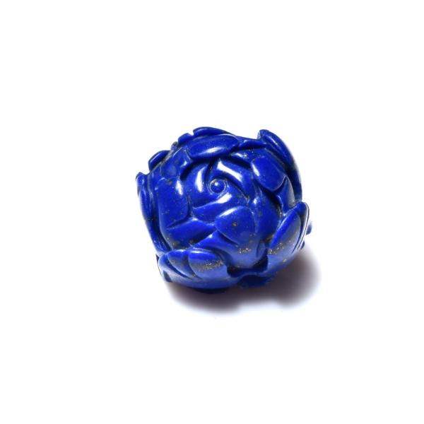 【１点物】AAA☆天然色 ラピスラズリ　14x14mm　バラ彫刻(通し穴) ビーズ _PD3346