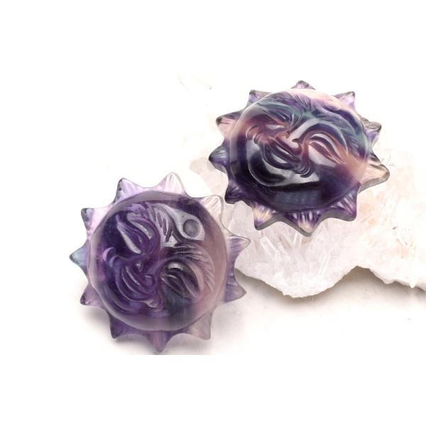 ブルーフローライトを彫刻した器です。 蛍石彫刻 フローライト 35-37mm 太陽彫刻 ルース_PR3319 : ラトリエ