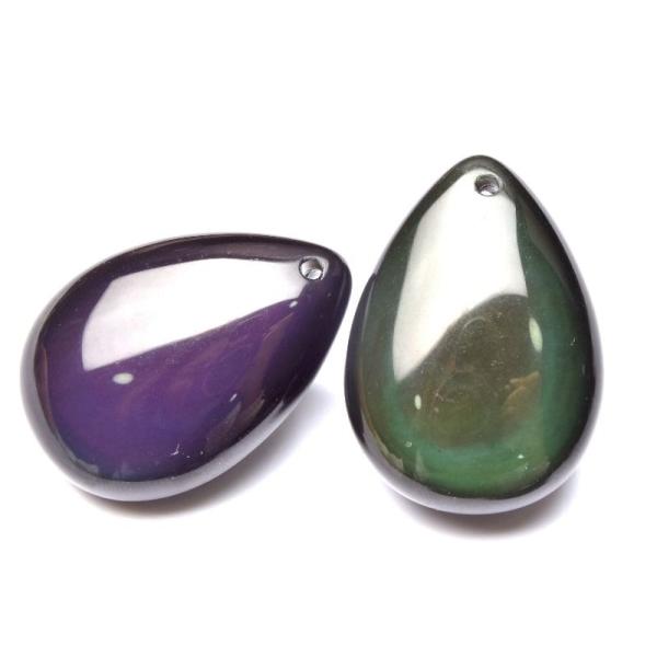 レインボーオブシディアン　30x19-20mm　ドロップ(トップ穴) ルース 1個売り_PRG1243