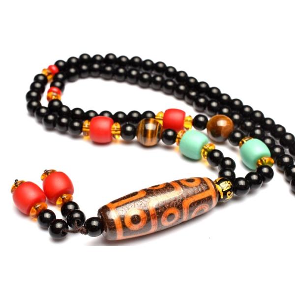 お守りに 九眼天珠 6(丸玉39x13)mm 瑪瑙オニキス ネックレス 1個売り