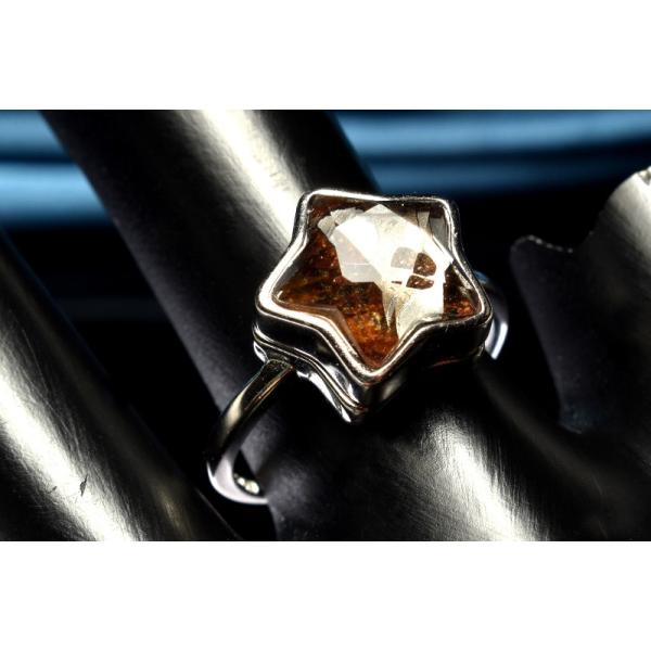 Silver925◇希少 パラサイト隕石 10x10mm スター 指輪リング(サイズ