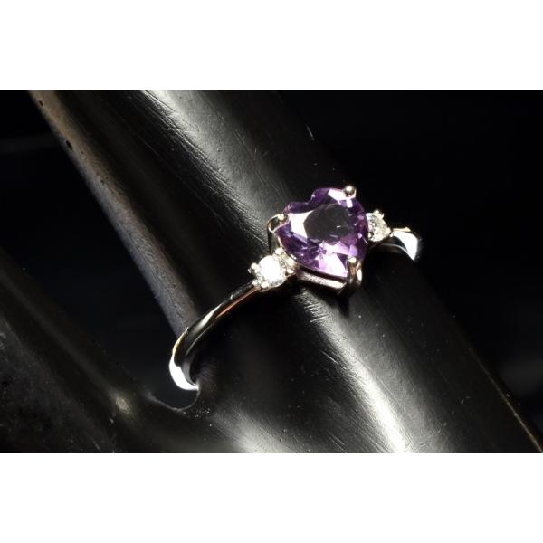 Silver925◇カットの煌めき アメジスト　6.5x6mm　ハート 指輪リング(サイズ調整可) 1個売り _PRG2602-2