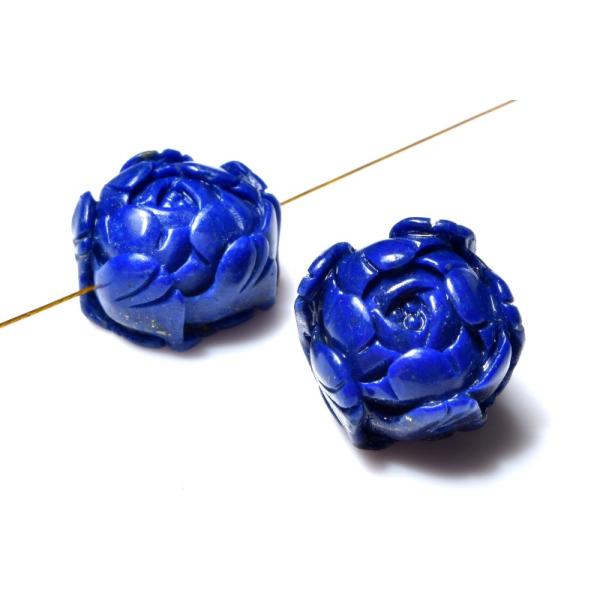 AAA☆天然色 ラピスラズリ　11-12.5x12-14mm　バラ彫刻(通し穴) ビーズ 1個売り _PRG2643-1