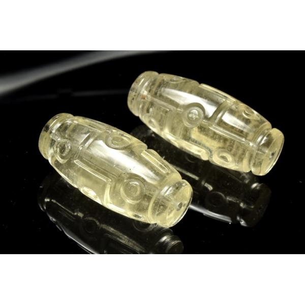AA☆繊細彫刻 リビアングラス 26-30x11mm 九眼天珠 ビーズ 1個売り _PRG2693-2