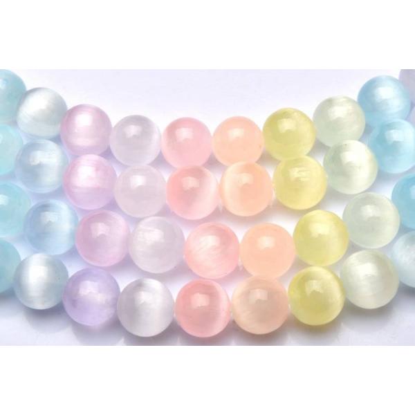 キャッツアイMIXカラー セレナイト(透石膏) 10mm 1連（約38cm