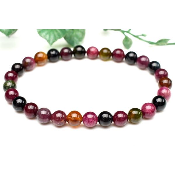1点物】透明濃色◇マルチカラー トルマリン 6mm ブレスレット