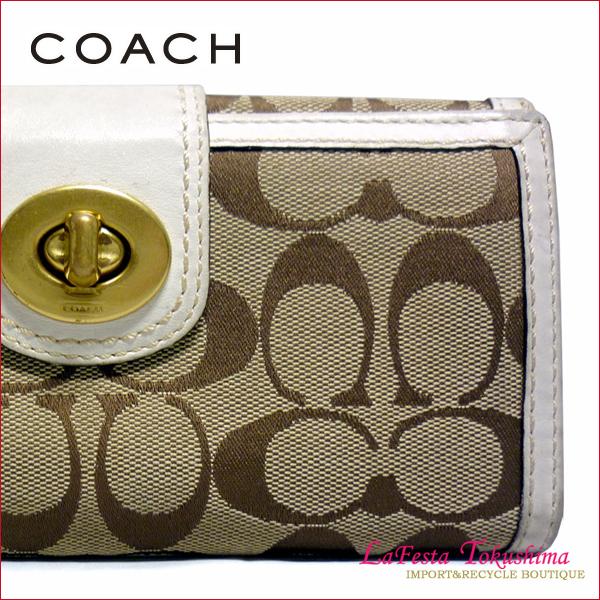 COACH（コーチ） シグネチャー 2つ折り長財布 （ホワイト＋カーキ 