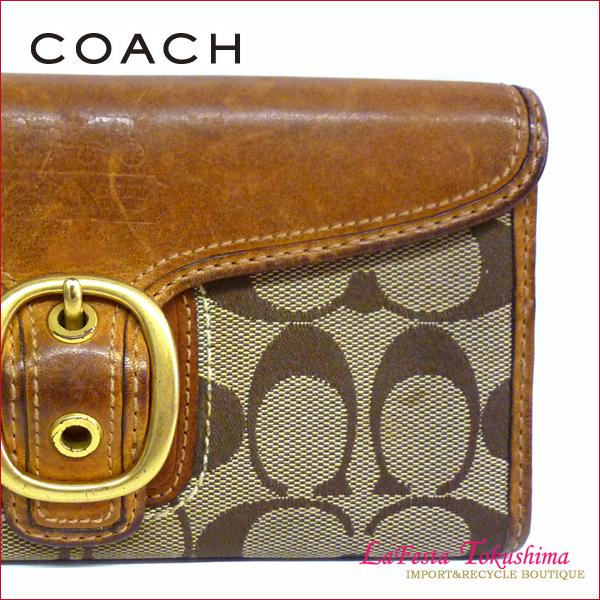 COACH COACH コーチ シグネチャー×レザー 3つ折り長財布 （ブラウン＋ 