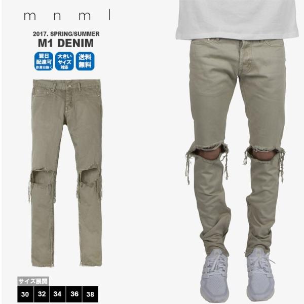 mnml ダメージジーンズ mnml ミニマル デニムパンツ ダメージジーンズ スキニー サイドジップ