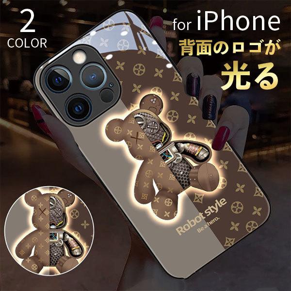 レオパードフラワーブラック 韓国 くま iPhoneケース 光る iPhone14 ケース 通販 携帯ケース かわいい くま 黒 ソフトカバー 韓国