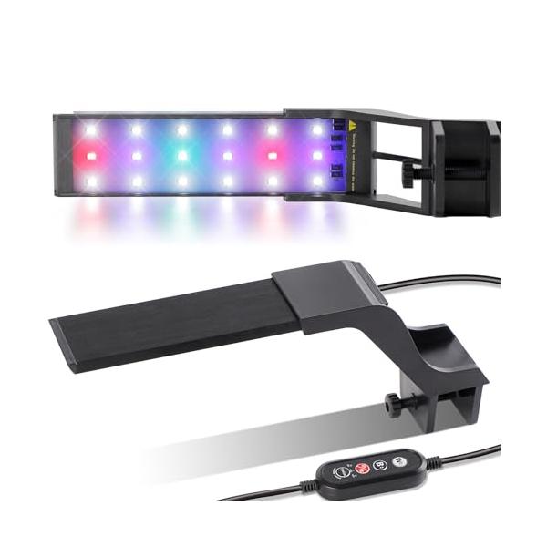 ?幅30cm以下の水槽が適用片側挟む式、枠幅25mm以下の水槽が挟め、 取り付けが簡単です。?三つのの点灯モード ?一番目のモード：ホワイト、グリン―点灯 ?2番目のモード：レッド、ブルー点灯 ?三番目のモード：ホワイト、グリン―、レッド、...