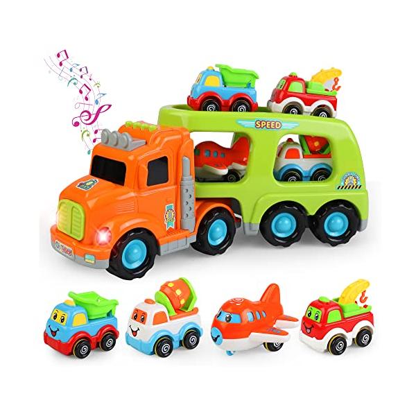 Popgaga 車 おもちゃ 建設車両セット トラック ミニカー 1 2 3 4 5 6 歳 男の子 女の子 キャリアカー トレーナー 光と音 室内遊び 誕生日 プレゼント
