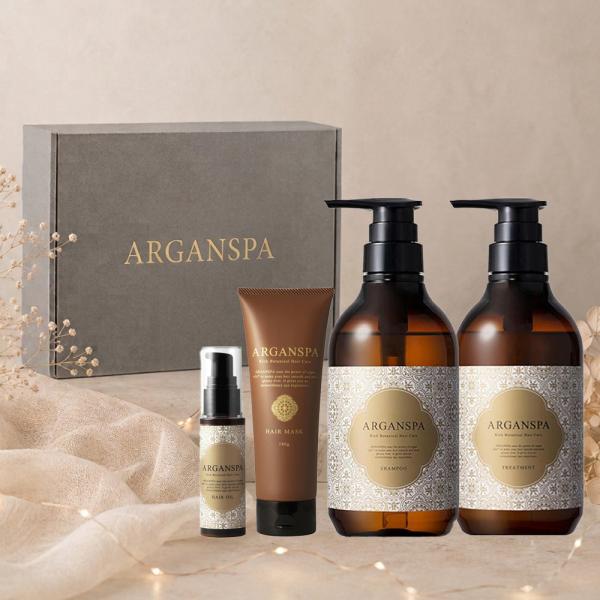ヘアケアギフトセット シャンプー トリートメント ヘアオイル ヘアマスク 4点セット アルガンスパ  改善 父の日  アルガンオイル 美容室 シャンプー サロン 髪質