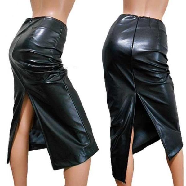 合皮 フェイクレザー ハイスリット タイトスカート ペンシルスカート ロングスカート セクシースカート ひざ下 ミモレ丈 ミディ丈 エナメル 日本製 洗える合皮