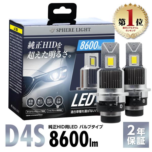 スフィアライト 純正HID用 LEDヘッドライト D4S 6000K 8600lm(2灯合計値) 12V/24V兼用 車検対応 簡単取付 2年保証 SPHERELIGHT SLGAD4S060