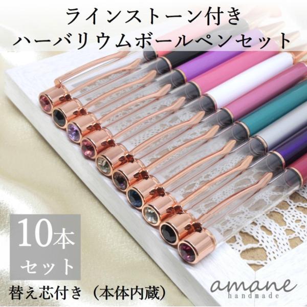 ハーバリウムボールペン ラインストーン 10本セット 替え芯付 本体のみ