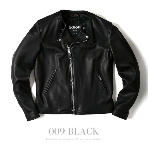 Schott ノーカラーダブルライダース レザージャケット 黒