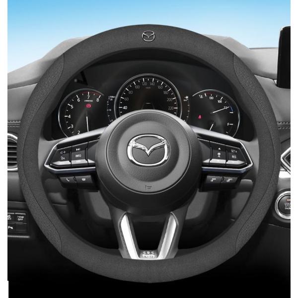 ◆マツダ MAZDA◆ブラック花柄◆ハンドルカバー ステアリングカバー コンパス ハンドル保護 38CM 専車ロゴ アルカンターラ調 滑り止め O型 aacb qtm