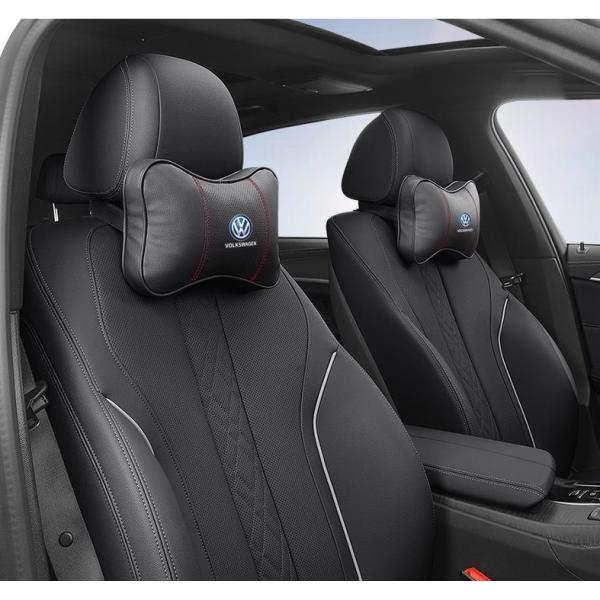 ★フォルクスワーゲン★ブラック★車用ネックパッド 首クッション ヘッドレスト ネックピロー レザー 通気性 頚椎サポート  疲労防止 2個セット  aaen qtm