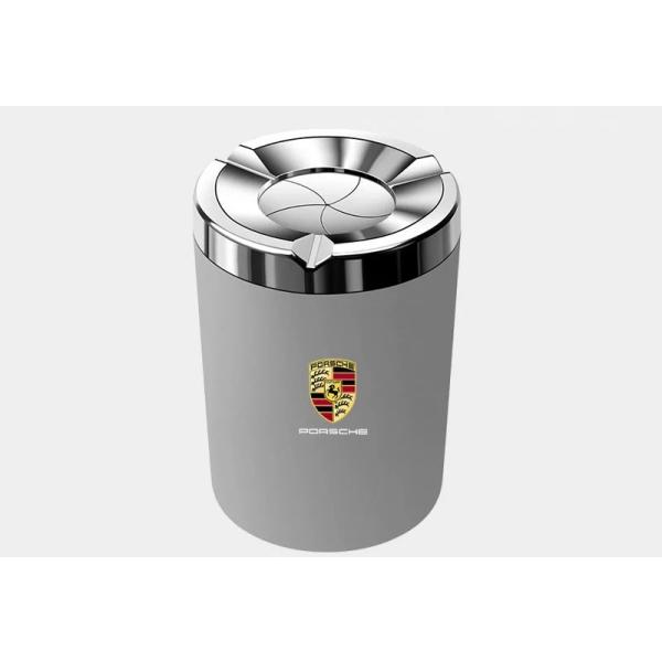 ★ポルシェ PORSCHE★グレー★車用灰皿 タバコ灰皿  回転式蓋 風防・灰飛び防止 ドリンクホルダー型 取り外し可 自然消火 水洗いOK  1個 吸い殻収納 aail qtm