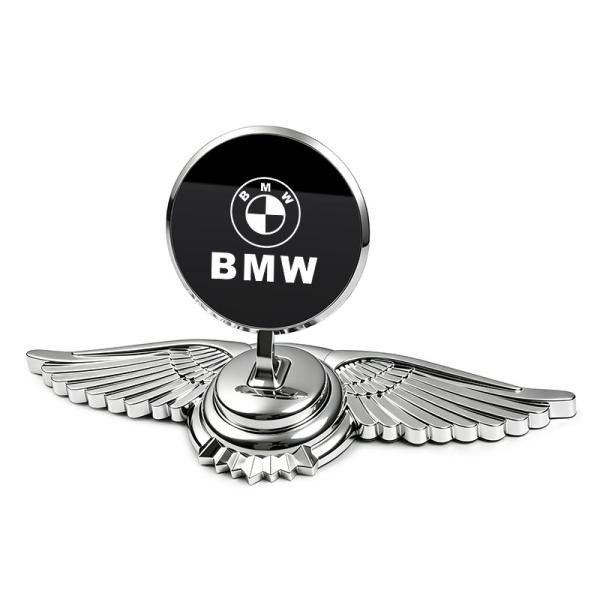 ★BMW★シルバー/ブラック鏡面★車ボンネットマーク フロントエンブレム ウ ボンネット ウイングマーク 金属製オーナメント 立体3D 鏡面 翼 飾り aain