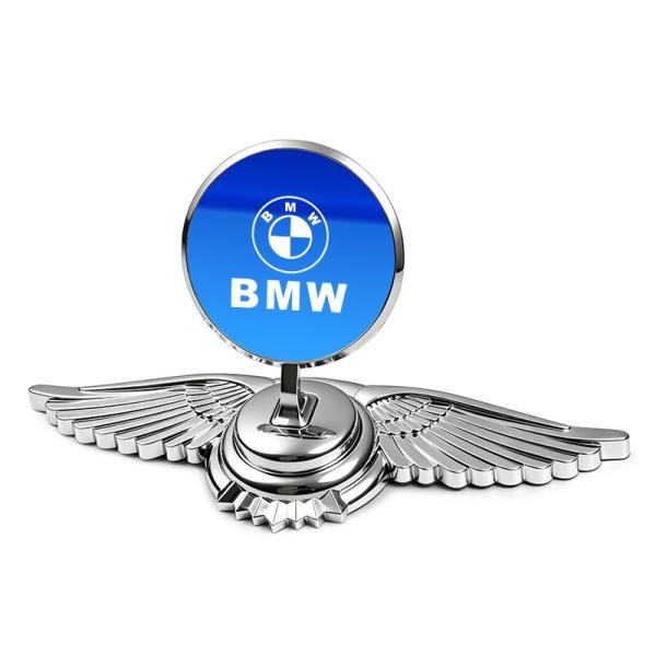 ★BMW★シルバー/ブルー鏡面★車ボンネットマーク フロントエンブレム ウ ボンネット ウイングマーク 金属製オーナメント 立体3D 鏡面 翼 飾り aain 