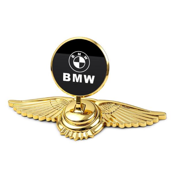 ★BMW★ゴールド/ブラック鏡面★車ボンネットマーク フロントエンブレム ウ ボンネット ウイングマーク 金属製オーナメント 立体3D 鏡面 翼 飾り aain