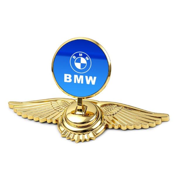 ★BMW★ゴールド/ブルー鏡面★車ボンネットマーク フロントエンブレム ウ ボンネット ウイングマーク 金属製オーナメント 立体3D 鏡面 翼 飾り aain 