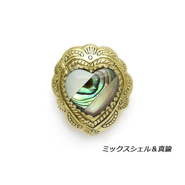 ハートシェイプコンチョ ミックスシェル（真鍮） 20×21mm 1ヶ ネジ式（タイプF）【メール便対応】 [コンチョワールド]  レザークラフトコンチ