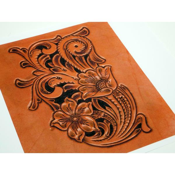 レザークラフト長財布唐草