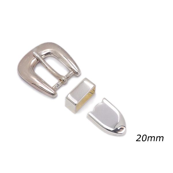 3ピースバックル ニッケル ベルト巾20mm 1ヶ【メール便対応】 [レザークラフトぱれっと]  レザークラフトバックル