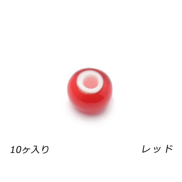ホワイトハーツビーズ 大 レッド 外径8.0mm×長さ6.0mm 穴径1.5〜2.5mm