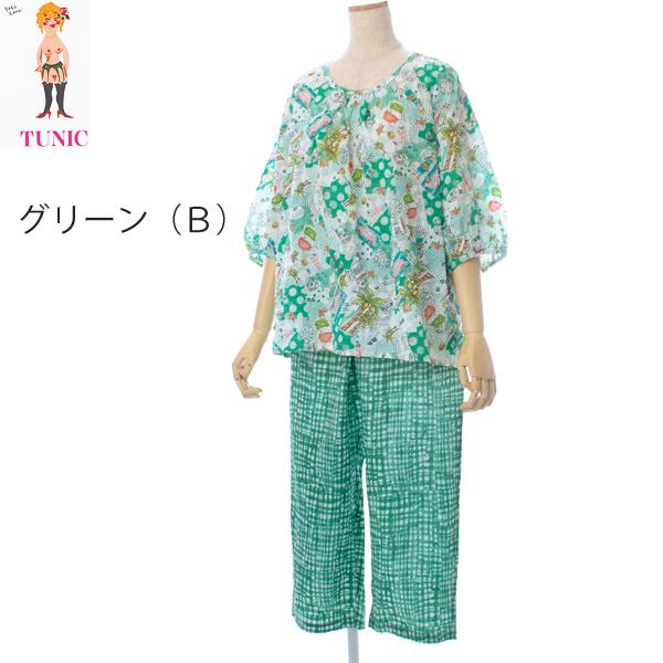 再お値下げ　TUNIC パジャマ　サッカー生地 チュニック セール パジャマ 7分袖 TUNIC 綿100％ 綿ローン