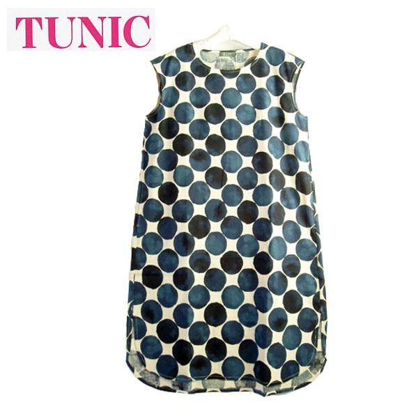 ｔｕｎｉｃ チュニック 水玉プリント 麻 綿布帛素材 フレンチ袖スリットワンピース n