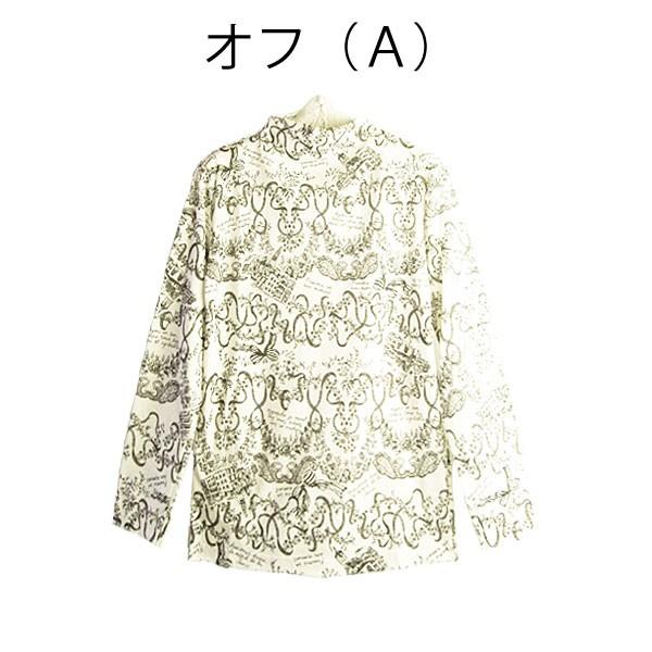 日本製 Tunic チュニック 営業 綿１００ 強撚ミラノリブ素材 ｍ ｌサイズ 長袖ホールドネックインナー モノトンレースプリント 7446
