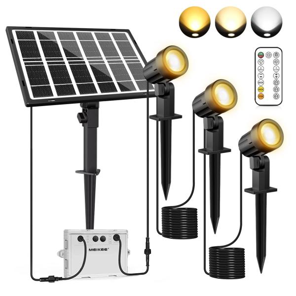 他サイト： Size:1台3役_Color:1台3役 MEIKEE 改良版ソーラー ガーデンライト ソーラーライト 屋外 【リモコン付き】スポットライト電球色 昼白色 昼光色 3色切替 3段階調光の商品画像