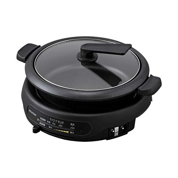 アイリスオーヤマ グリル鍋 2枚タイプ 深鍋 焼肉プレート 保温約250 高火力1300W 溝付きプレート 24人用 ブラック IGUB2B